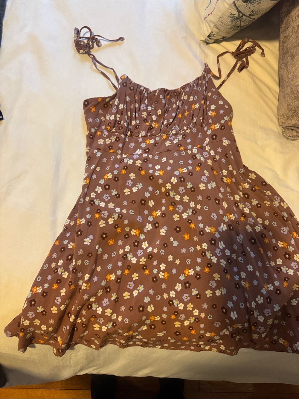 La Hearts Brown Floral Tie-Shoulder Dress